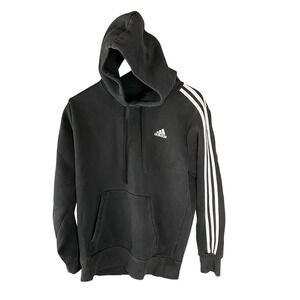 Adidas 3 Stripe Black Hoodie Sweatshirt Men's Medium Pullover Hooded Casual